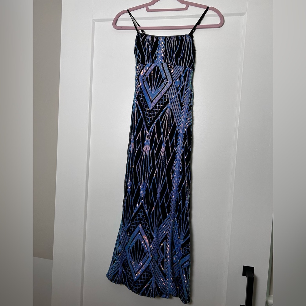 Chic Black and Blue Patterned Kids Dress